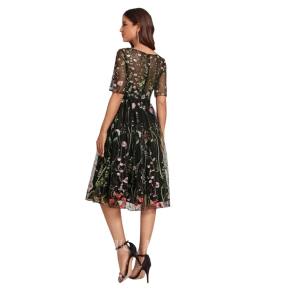 NWT JJs HOUSE Black Floral Lined Cocktail Dress Prom Wedding Party Handmade NEW - Picture 4 of 11